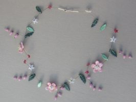 rosa Blüten und Glöckchen | 1 Str+A. Glas,Stahlseil, Silber | 110751-14