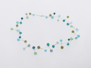 Kugel- Wippe blau-grün transparent / Glas Stahldraht Stahlseil Silber / 1041-22