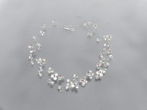 Kugel 3er farblos mit weiß / 2 Str., Glas Stahlseil Silber / 1451008-22