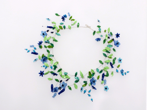 blaue Blüten | offen, Glas Stahlseil, Silber | 260898-16