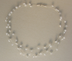 Miniblüten weiß-transparent | 3 Str. Glas, Stahlseil, Silber | 120752-14