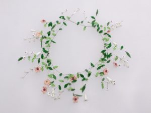 Blüten rosa-weiß, offen/ Glas, Stahlseil, Silber | 2601063