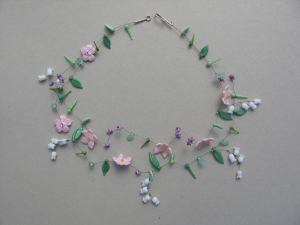 rosa Sternblüten und Maiglöckchen | 2 Str.A, Glas Stahlseil, Silber | 160537-09