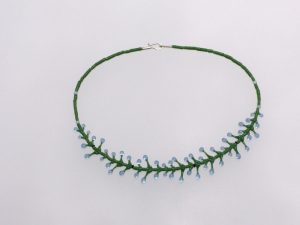 Fischgrät grün blau unregelmäßig / Glas Stahlseil, Silber/1101080-25